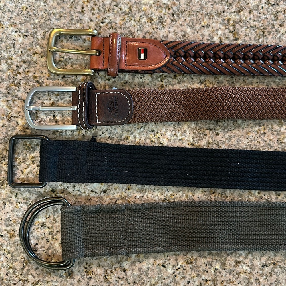 4 belt bundle including Tommy Hilfiger leather braided belt